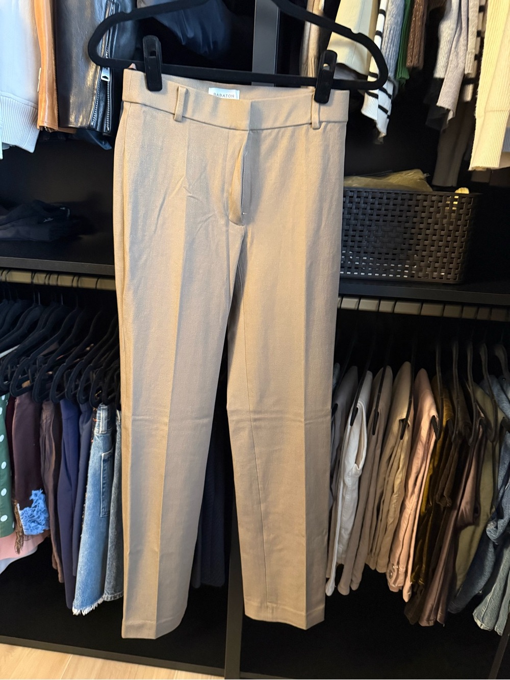 Aritzia Beige Straight-Leg Dress Pants